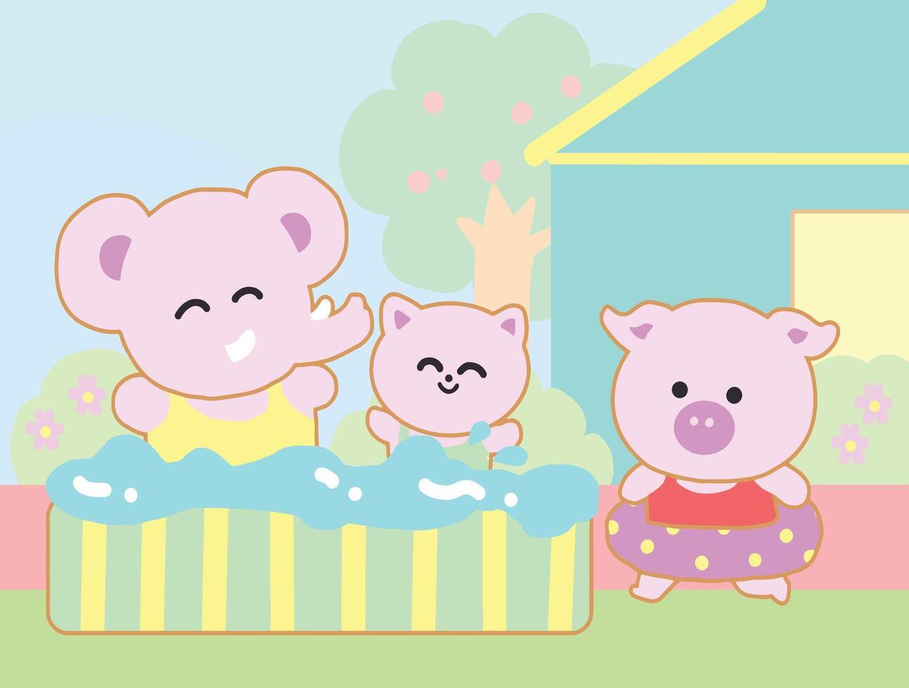 Little animals playing at the pool. vector