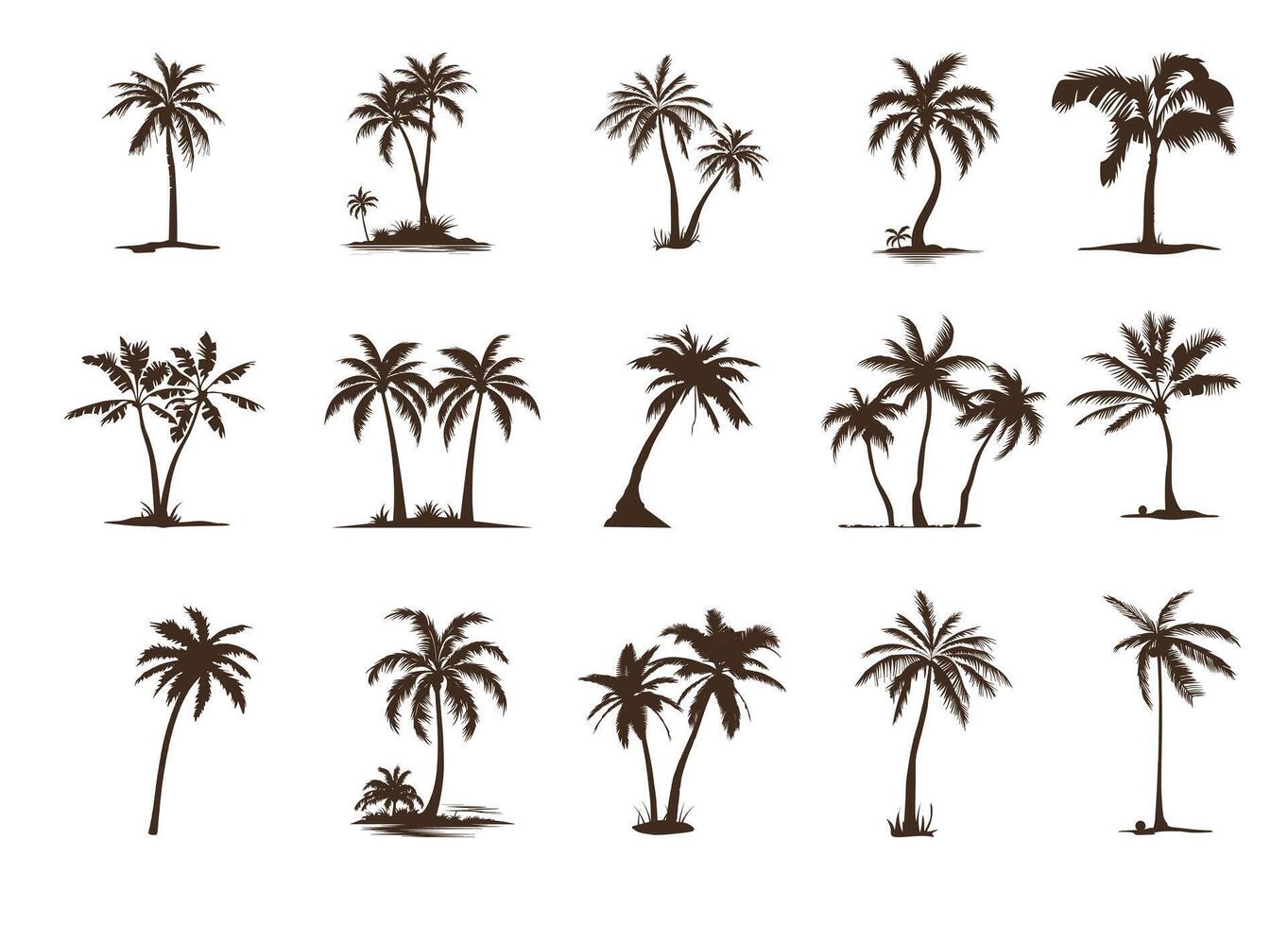 Set of silhouettes of exotic palm trees vector