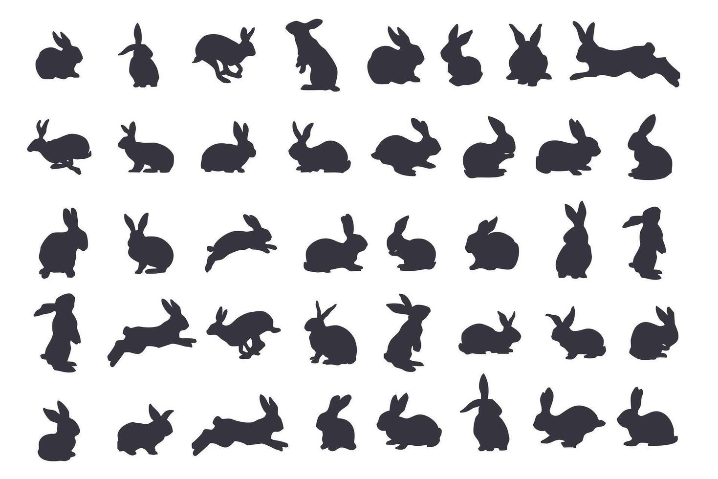 A large set of silhouettes of rabbits and hares vector