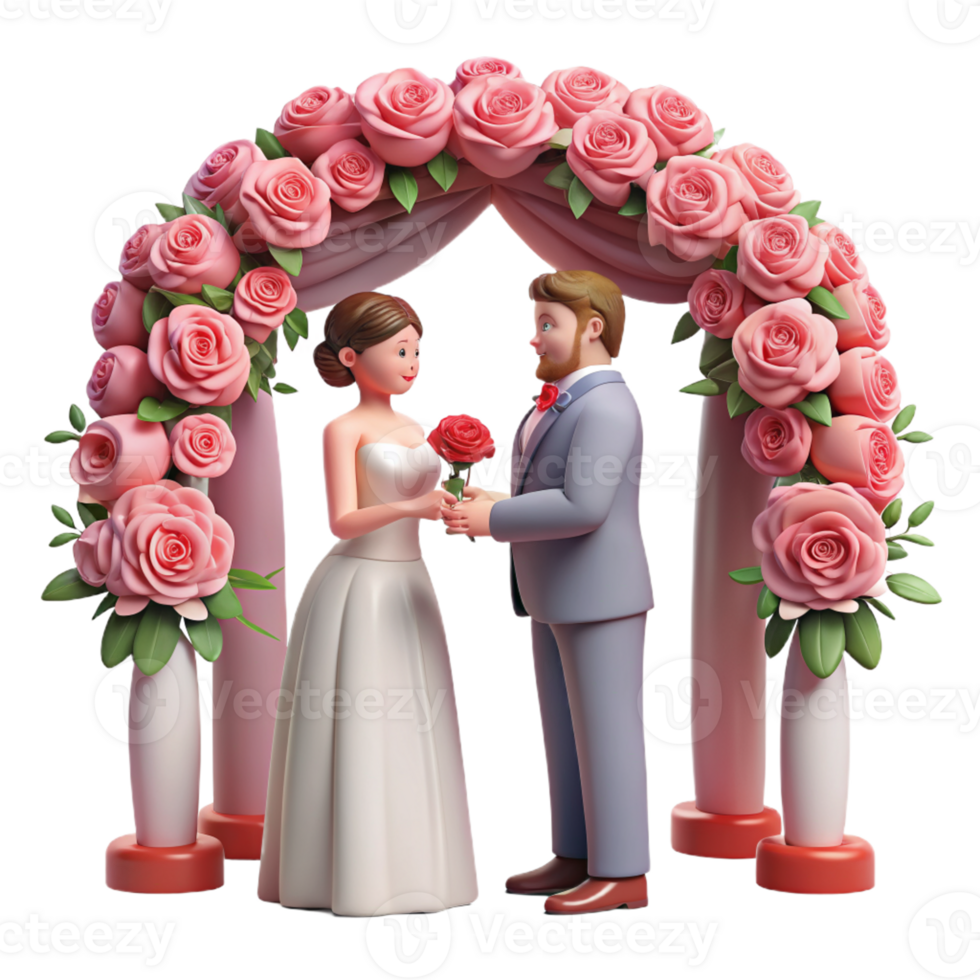 Couple exchanging vows under a canopy of blooming roses, symbolizing their everlasting love and commitment png