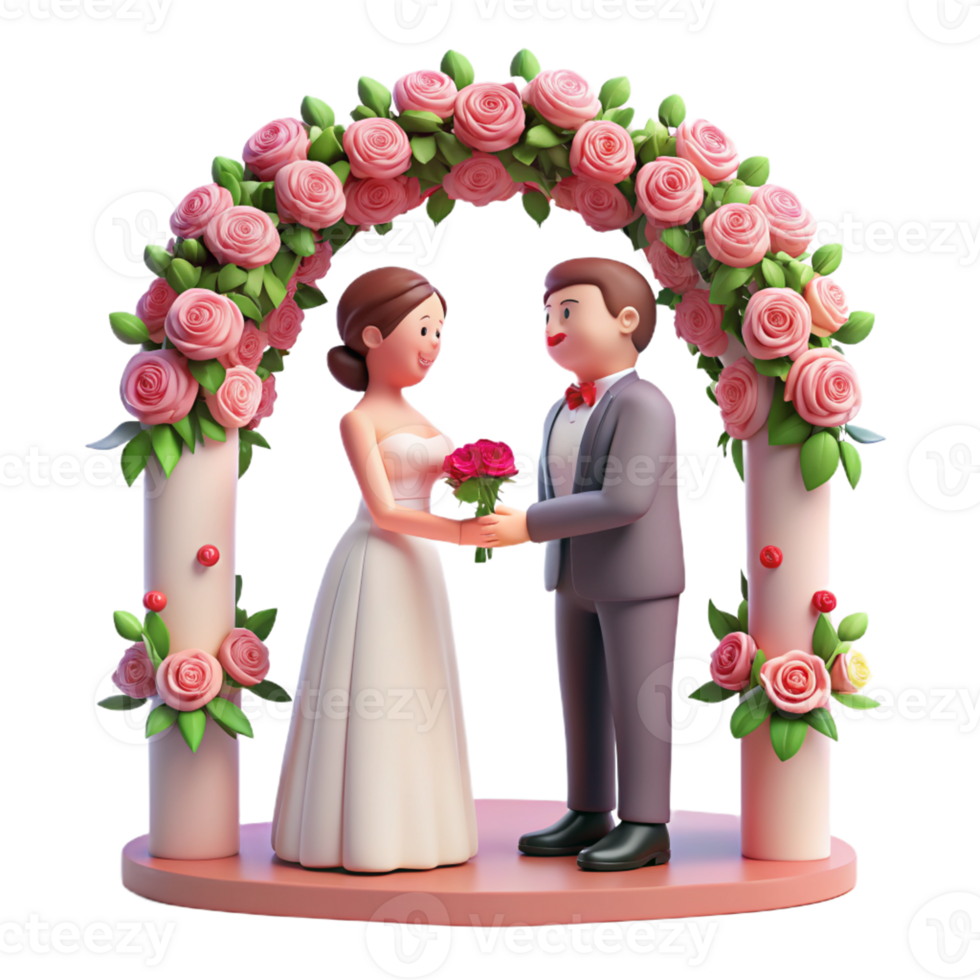 Couple exchanging vows under a canopy of blooming roses, symbolizing their everlasting love and commitment png