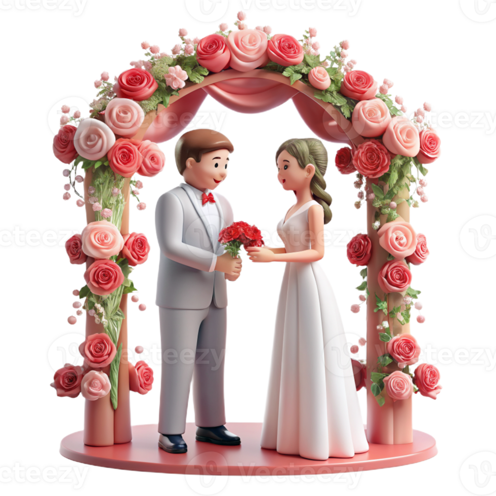 Couple exchanging vows under a canopy of blooming roses, symbolizing their everlasting love and commitment png