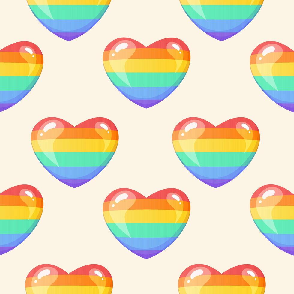 Pattern with cartoon rainbow hearts. LGBTQ pride month print, background vector