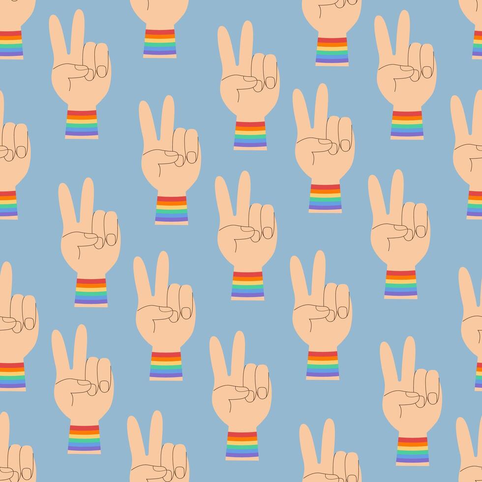 LGBTQ community element hand peace gesture pattern, print, background vector