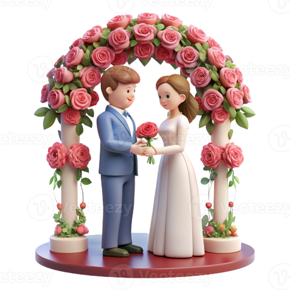 Couple exchanging vows under a canopy of blooming roses, symbolizing their everlasting love and commitment png