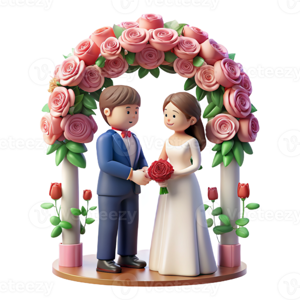 Couple exchanging vows under a canopy of blooming roses, symbolizing their everlasting love and commitment png