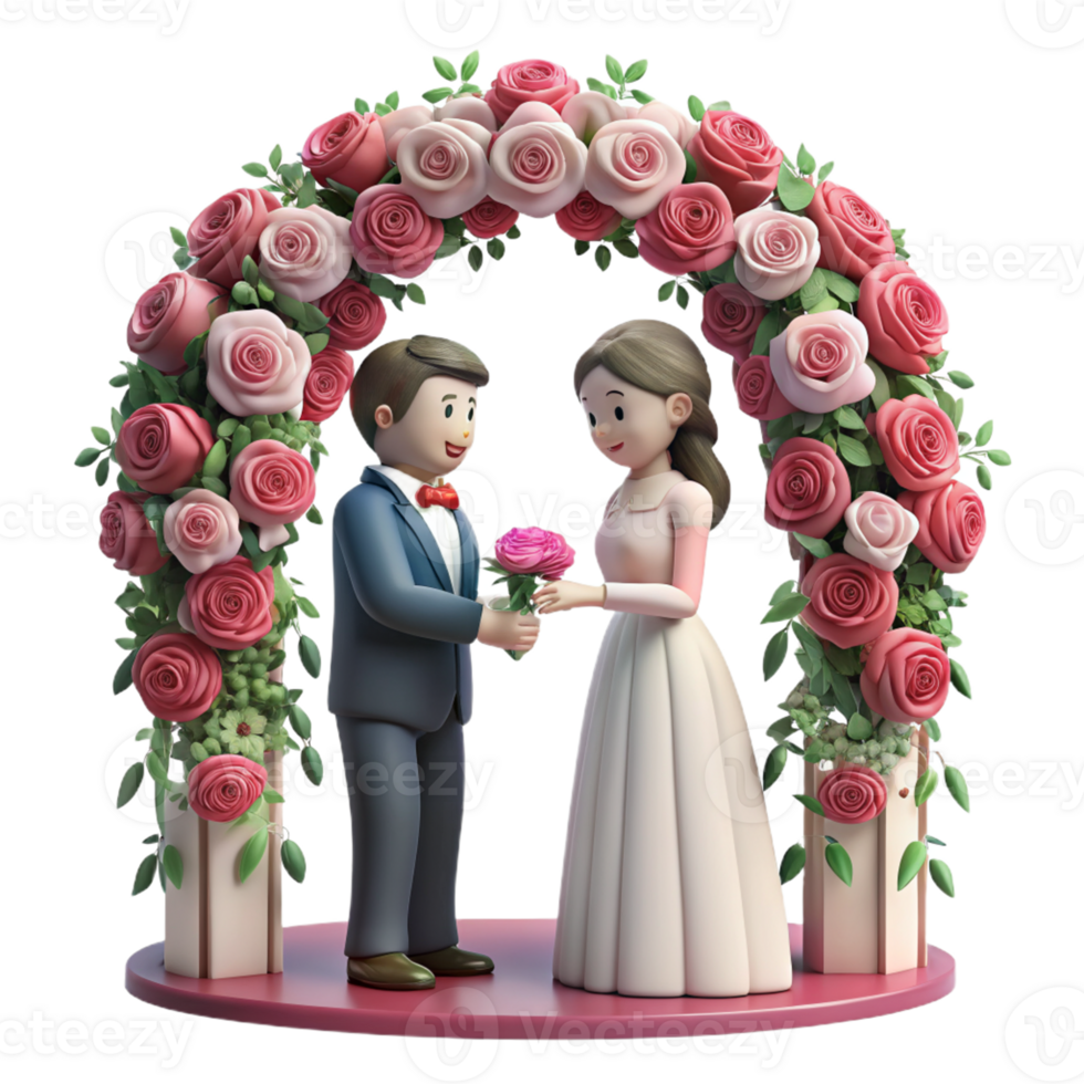 Couple exchanging vows under a canopy of blooming roses, symbolizing their everlasting love and commitment png