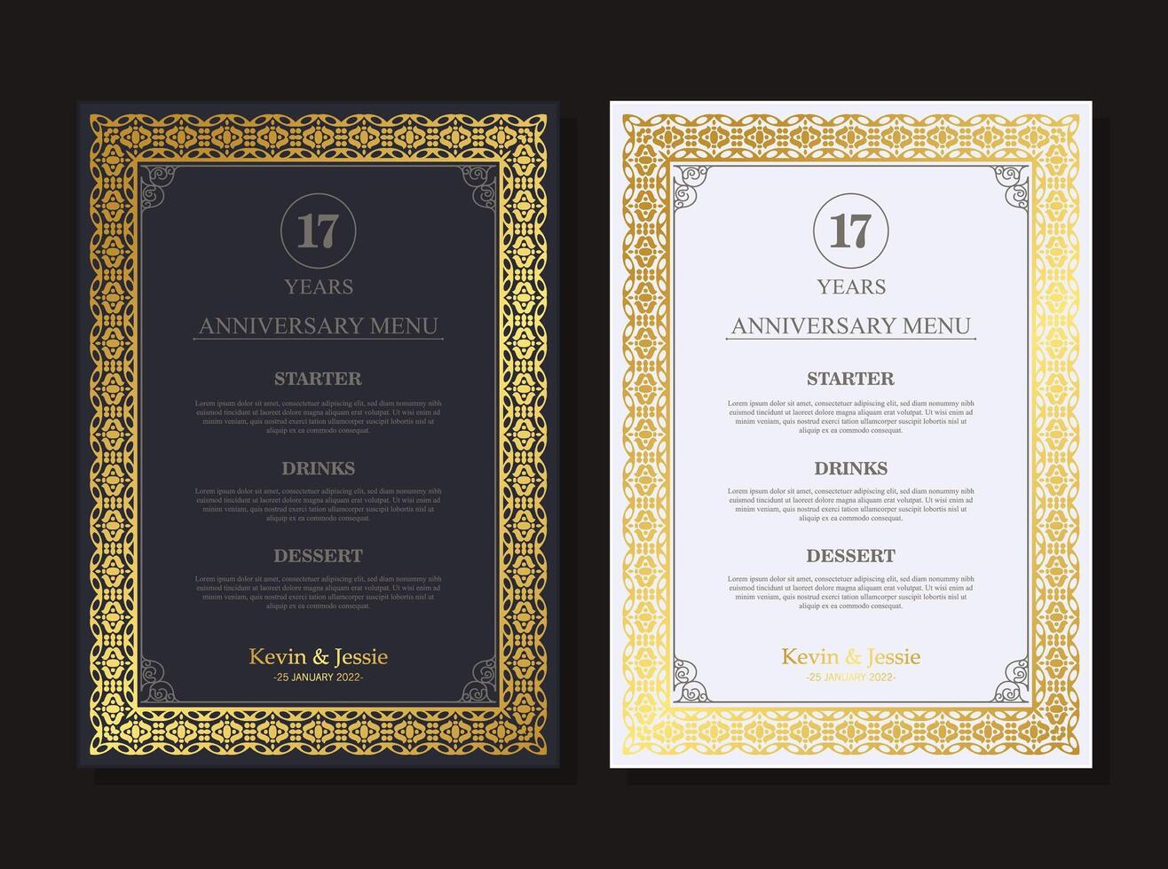 17th anniversary menu design template vector