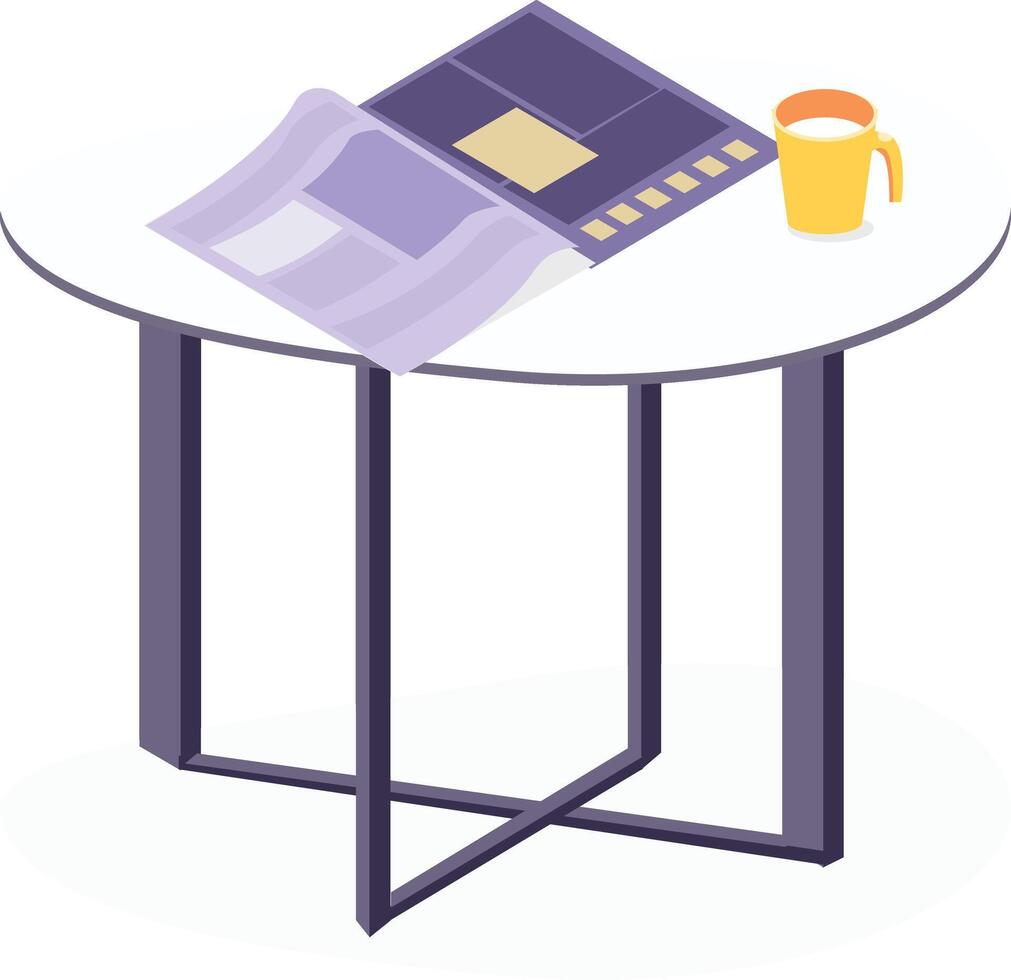 a table with a newspaper and mug on it vector