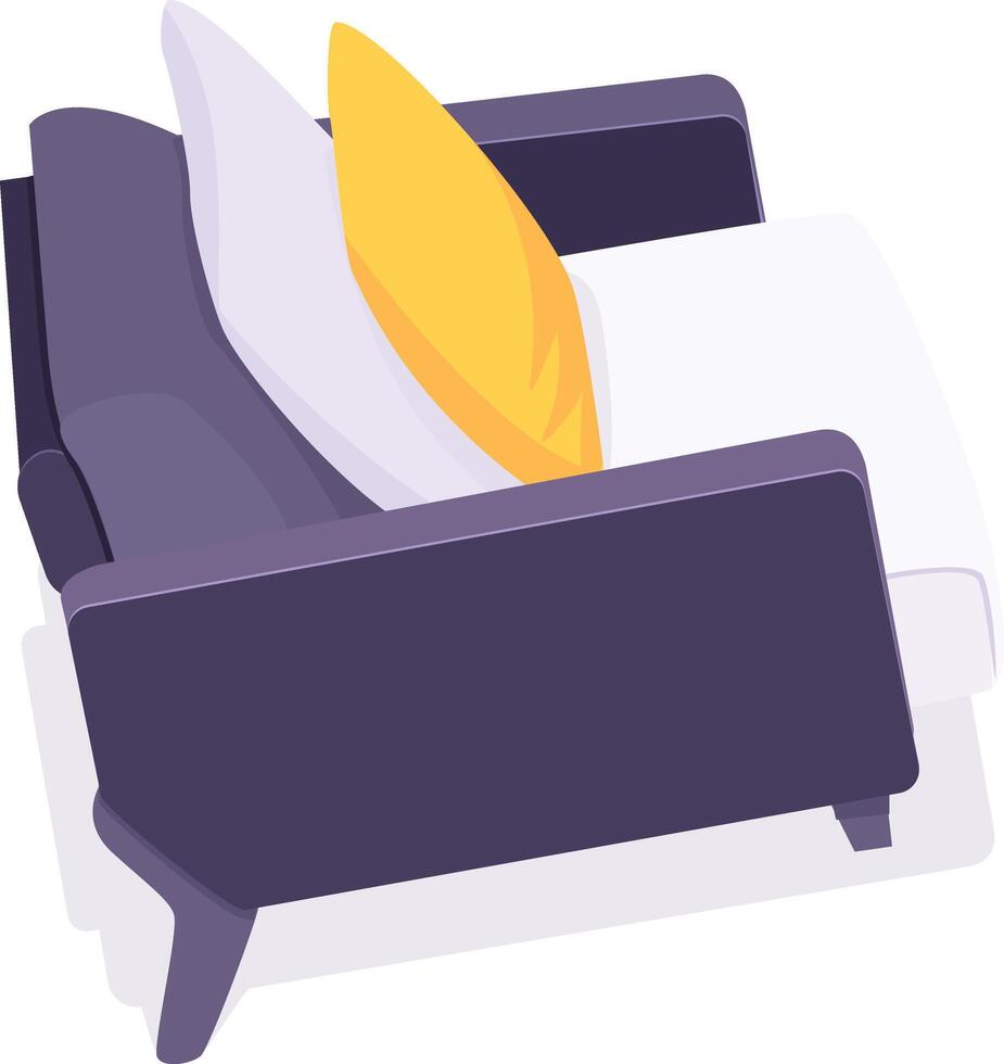 a purple couch with yellow pillows on it vector