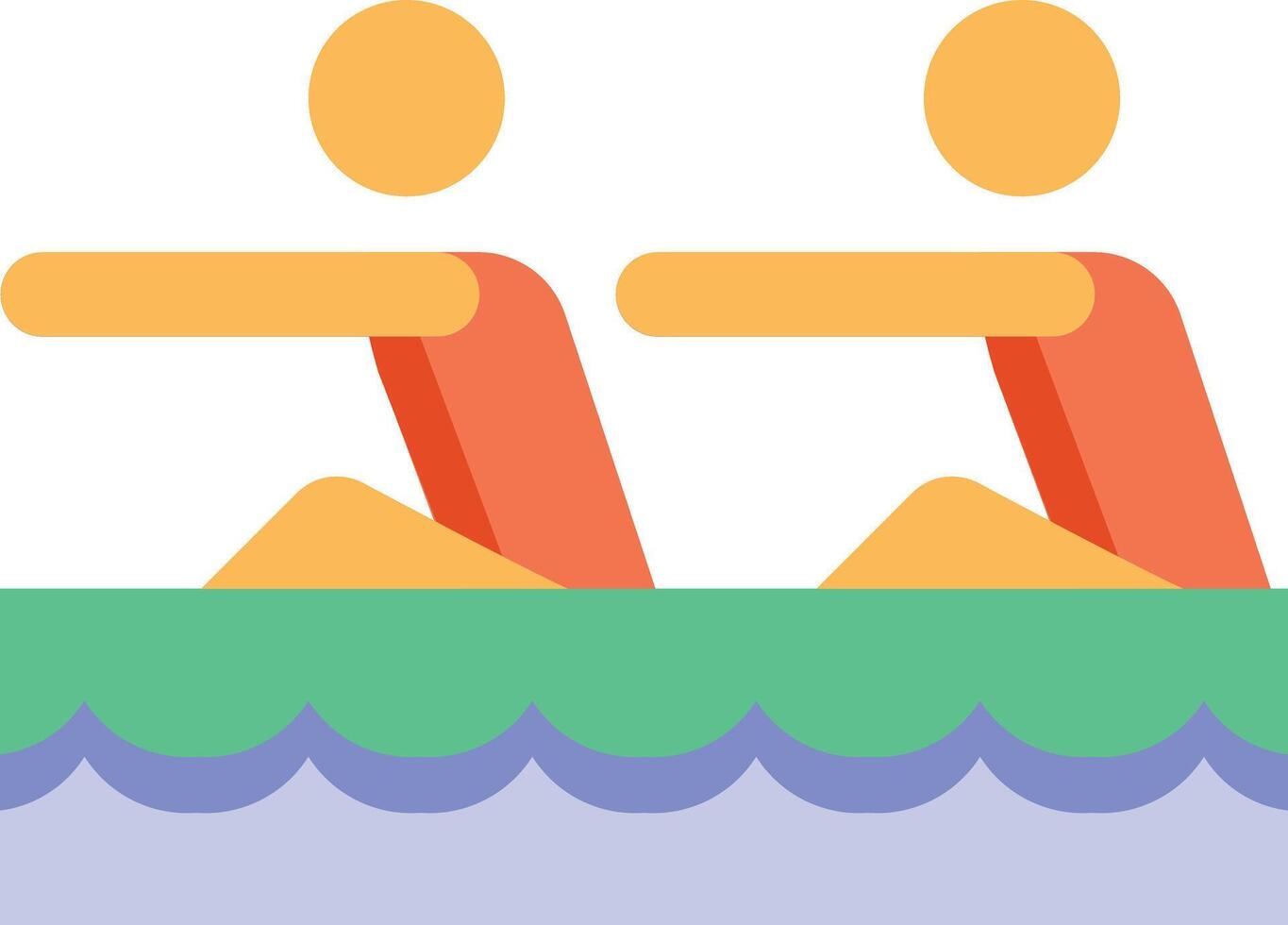 two people rowing in a boat on a lake vector