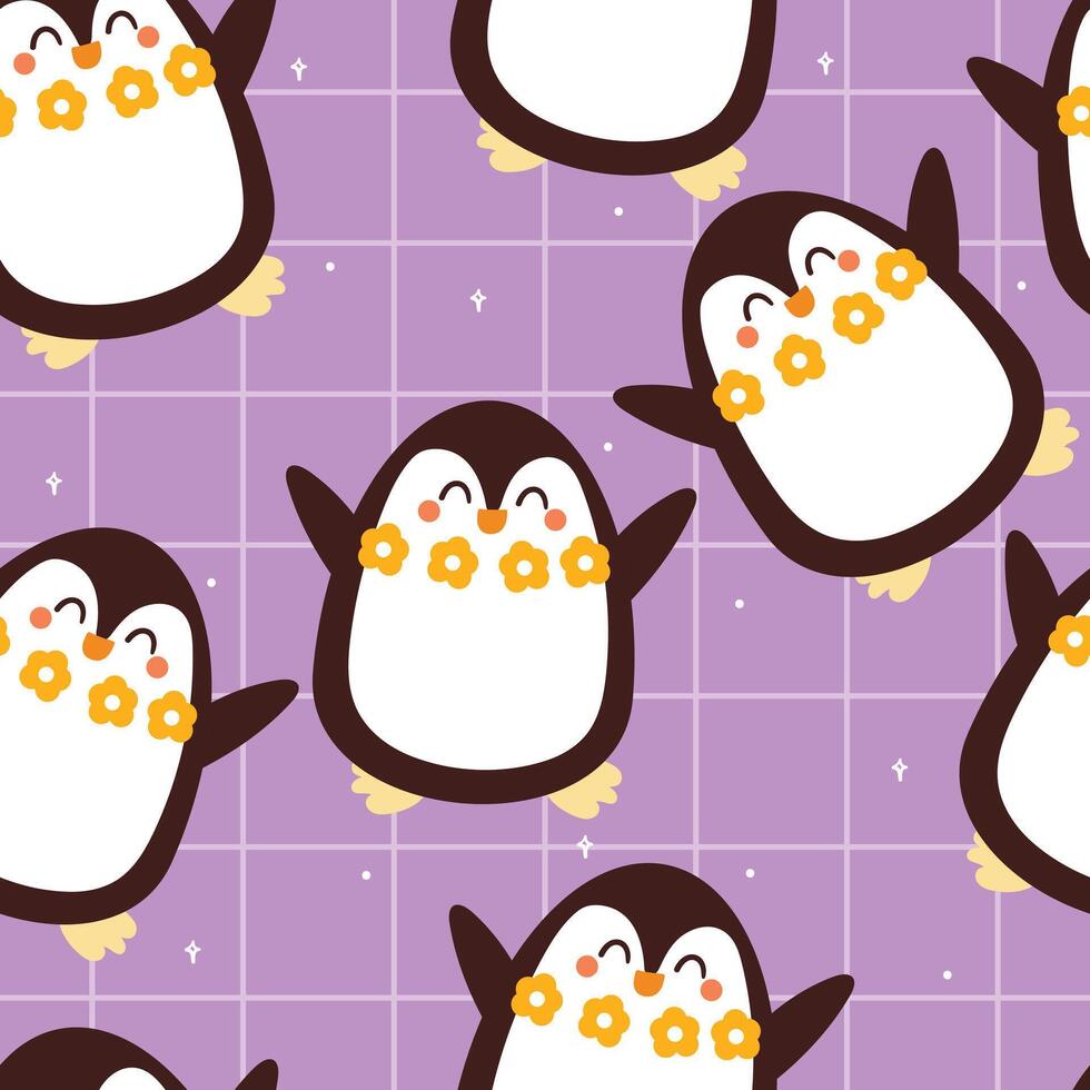 seamless pattern cartoon penguin. cute animal wallpaper illustration for gift wrap paper vector