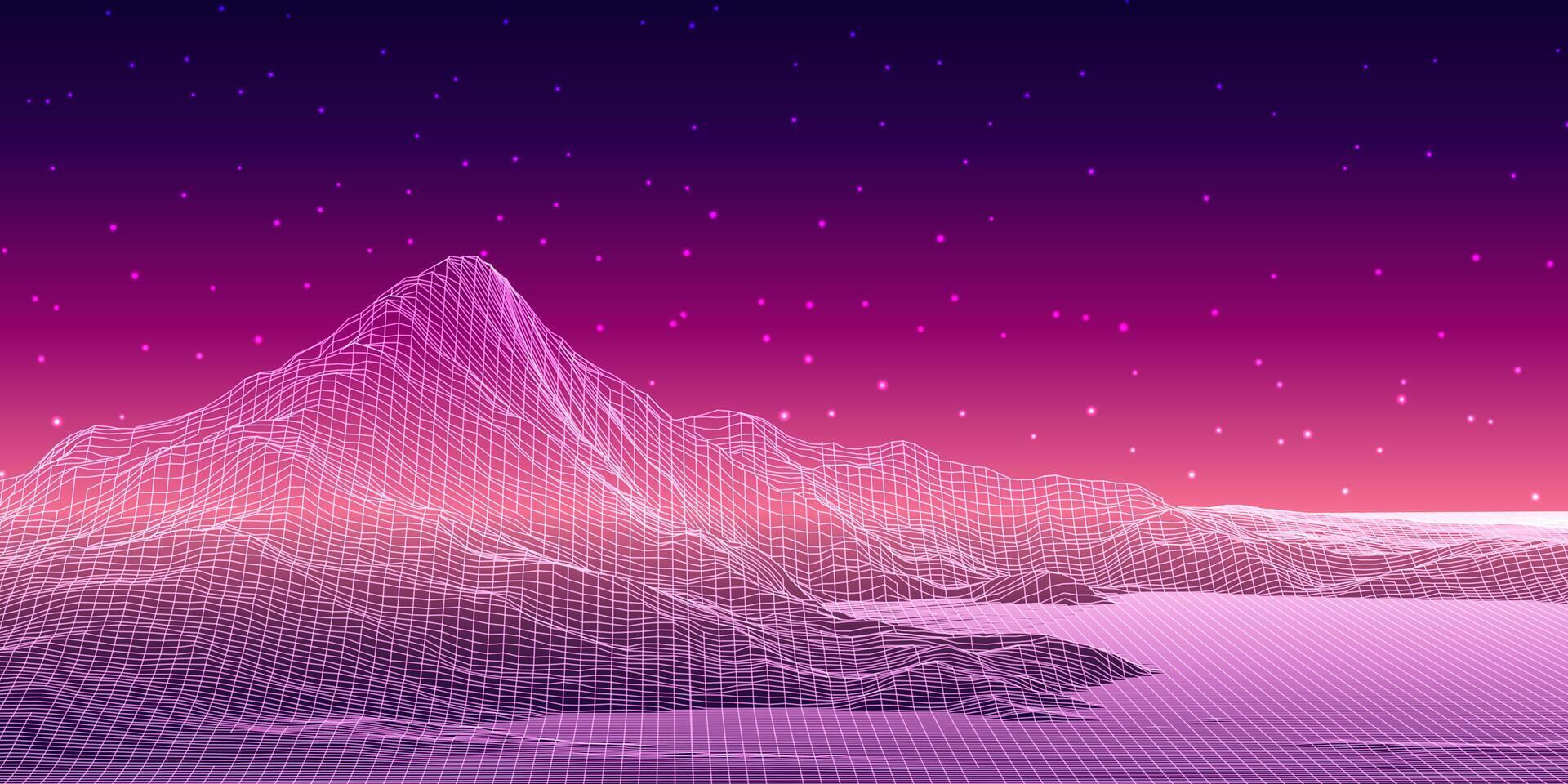 retro abstract wireframe digital landscape background vector