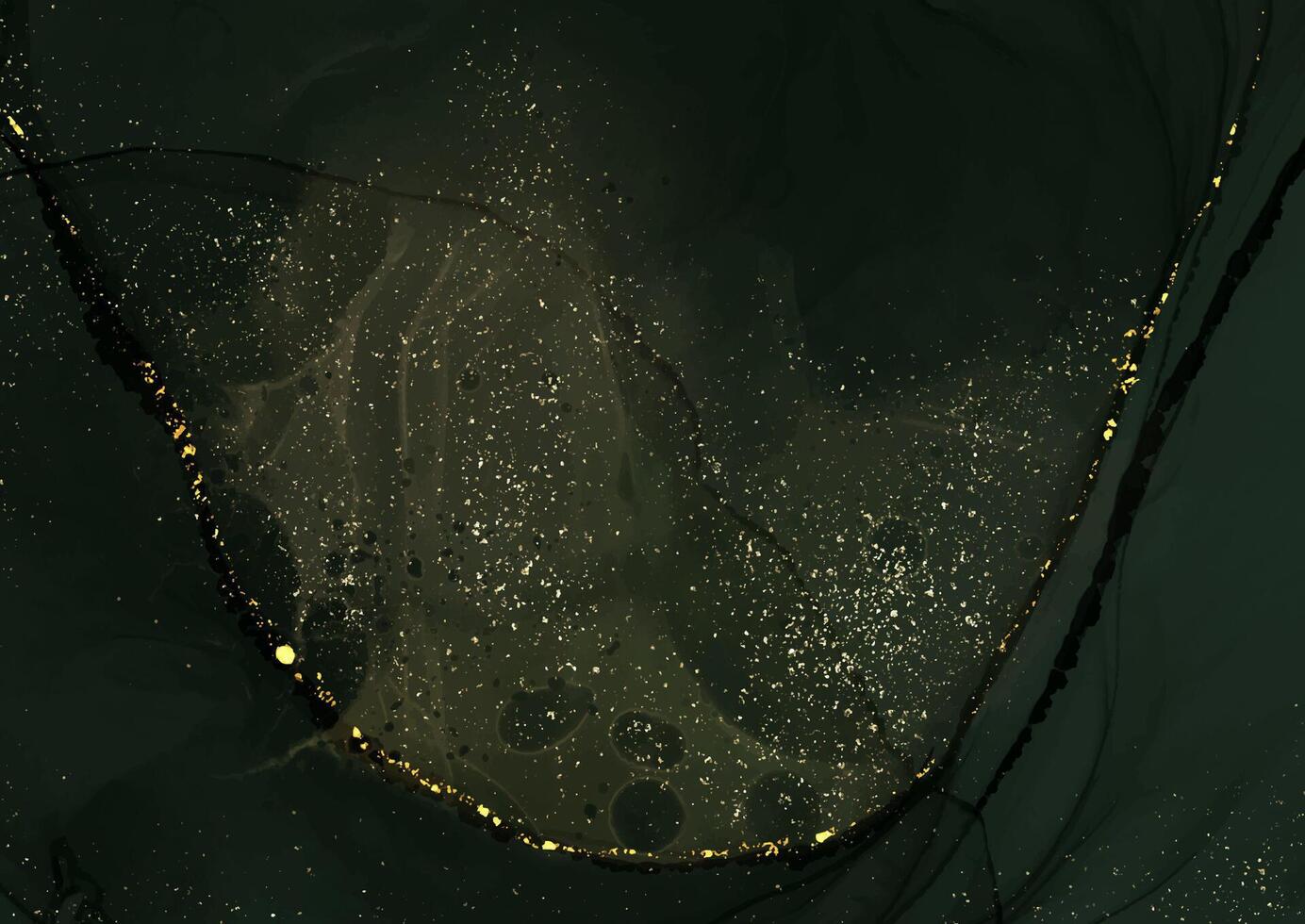 oscuro Esmeralda verde alcohol tinta antecedentes con oro Brillantina 1504 vector