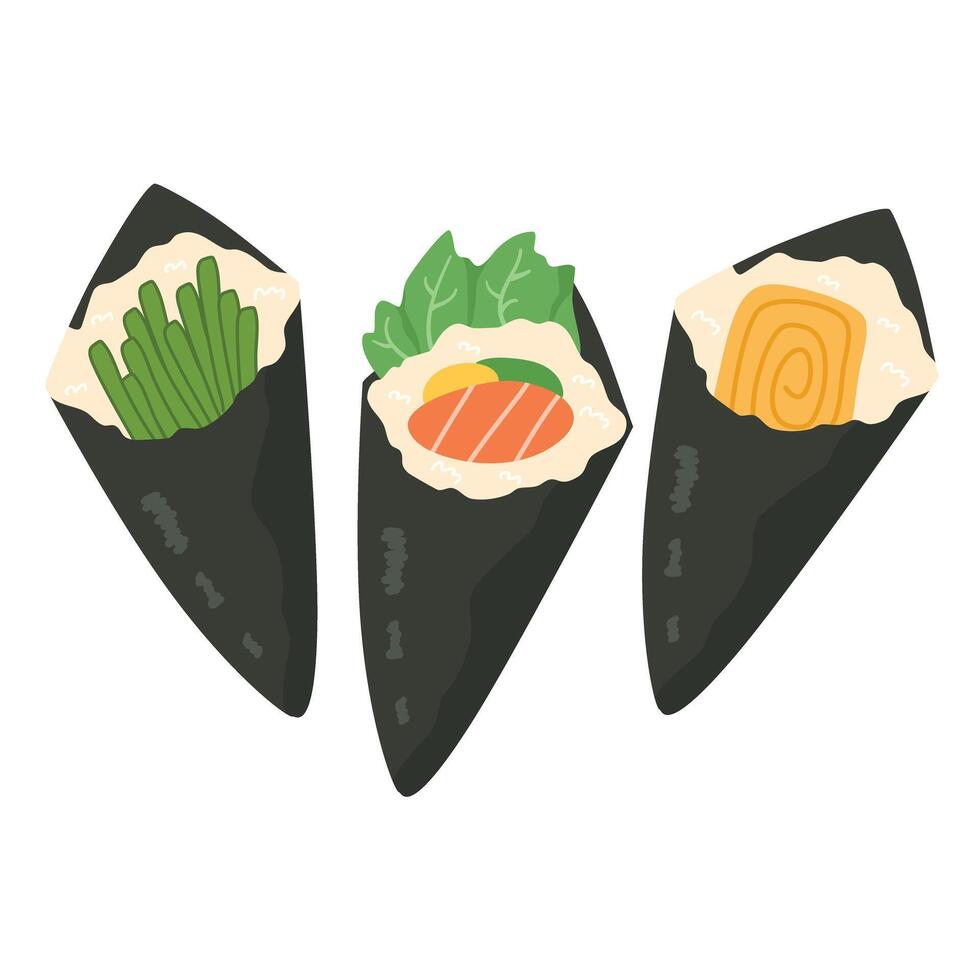 mano rodar temaki Sushi ilustración vector