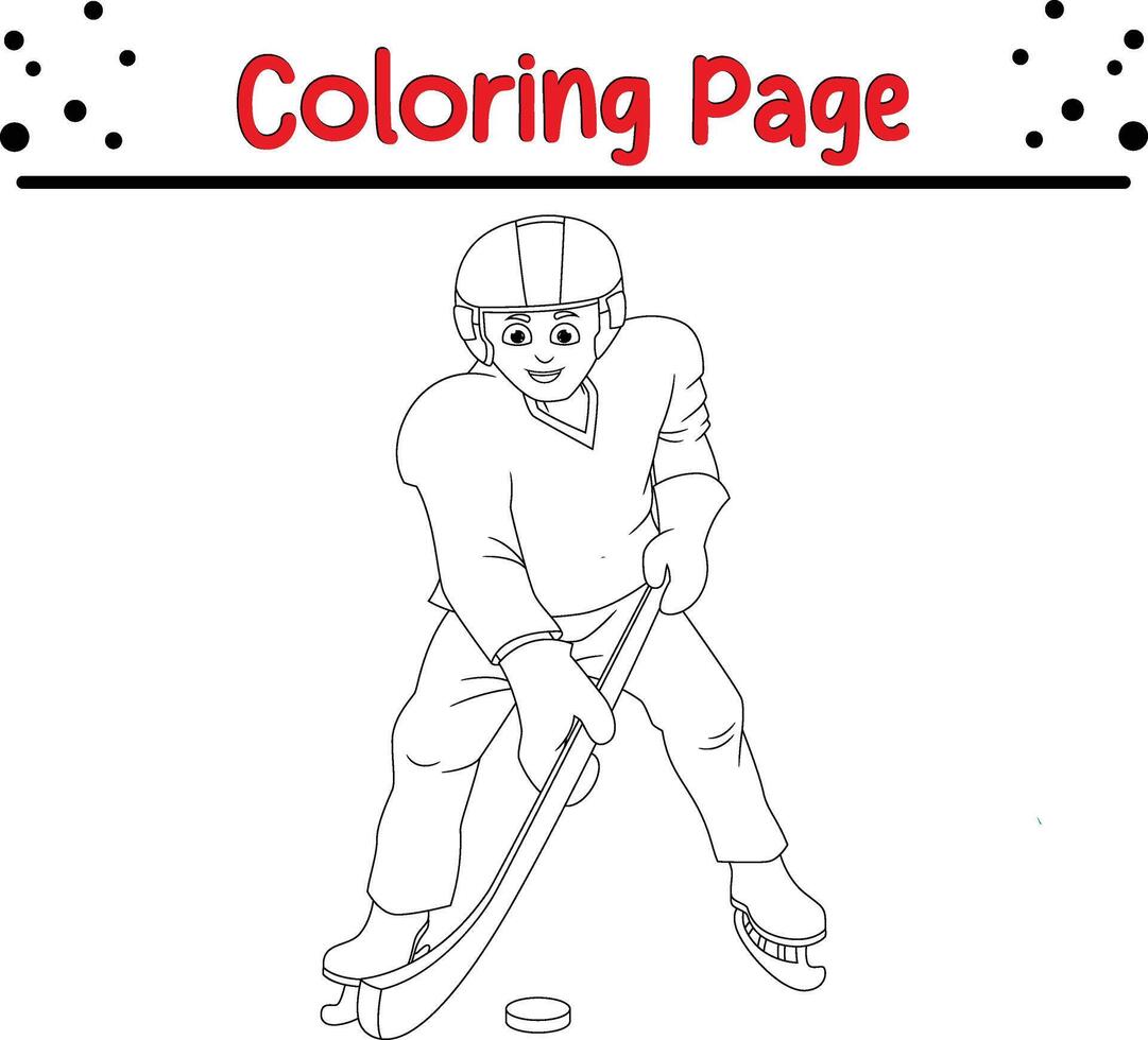 chico jugando hockey colorante página. colorante libro para niños vector