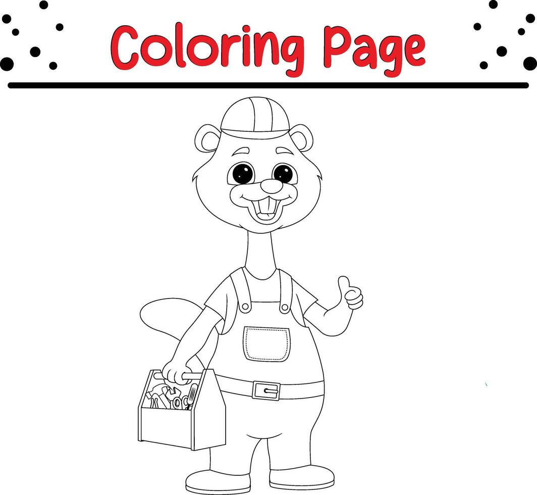 cute beaver with tool box coloring page. coloring book for kids vector