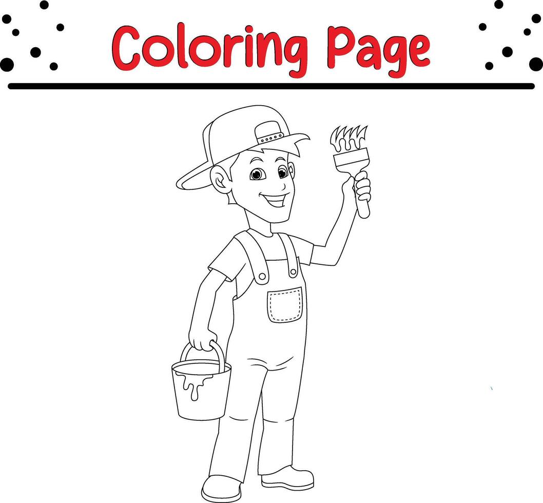 painter with paint bucket holding brush coloring page. coloring book for kids vector