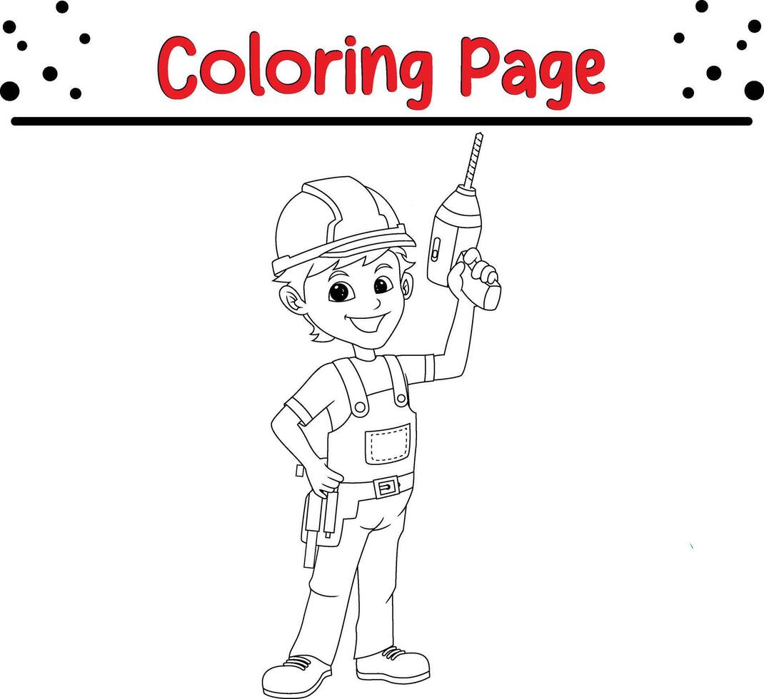 technician holding drilling machine coloring page. coloring book for kids vector