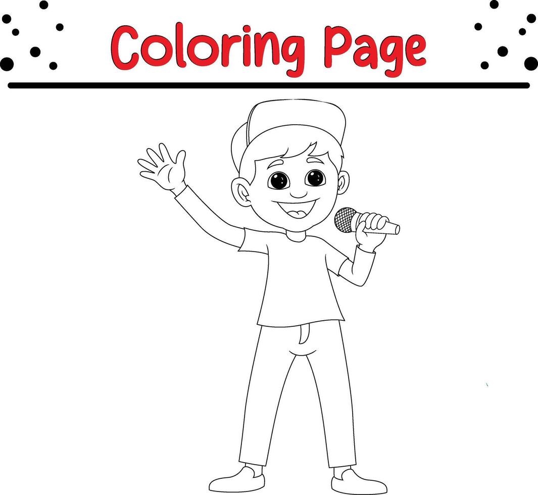 boy singing coloring page. coloring book for kids vector