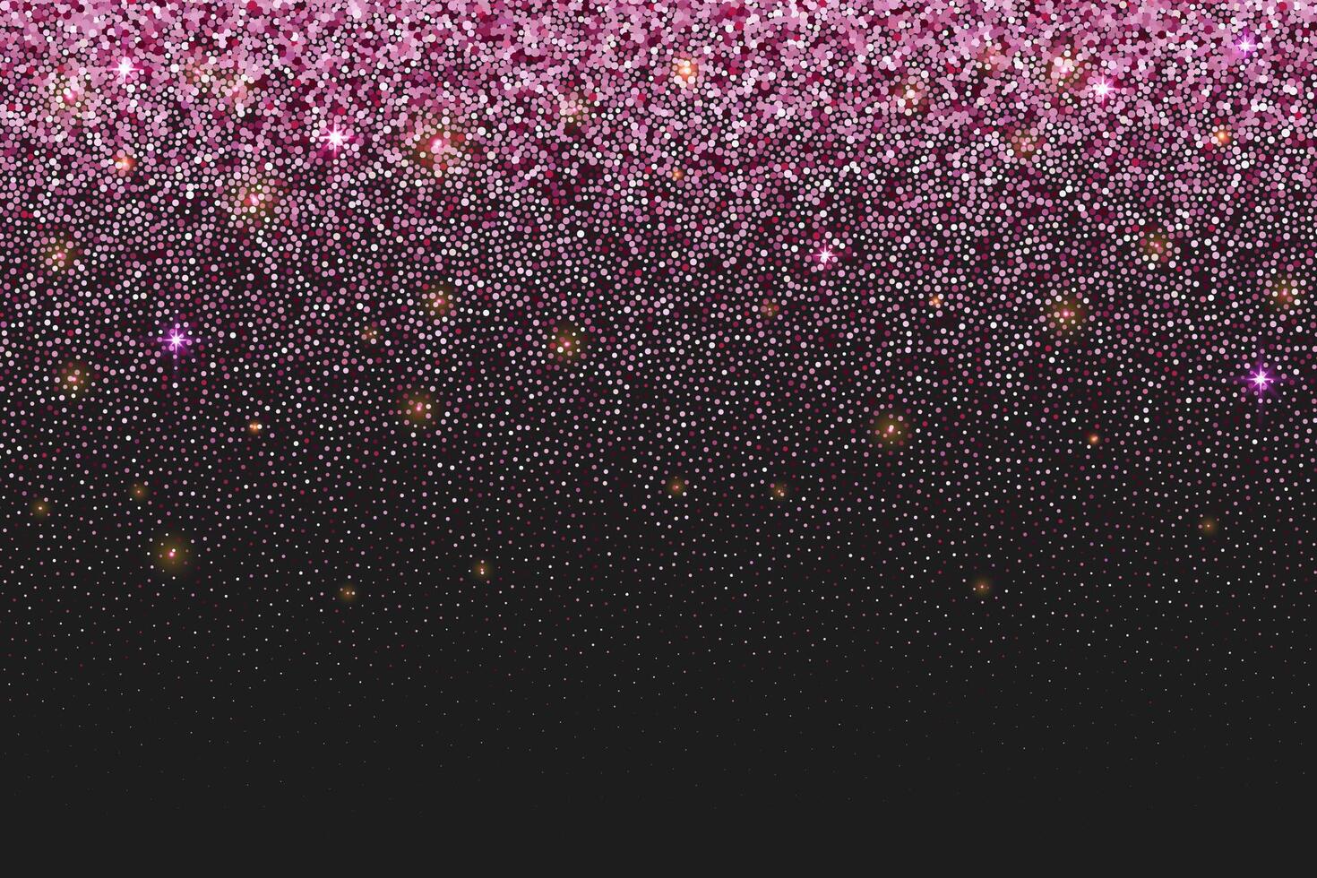 Pink glitter background with rose gold sparkles with falling sequins and confetti. Shimmer texture with shine dust. Abstract glow border on dark backdrop. Festive glamour banner. vector