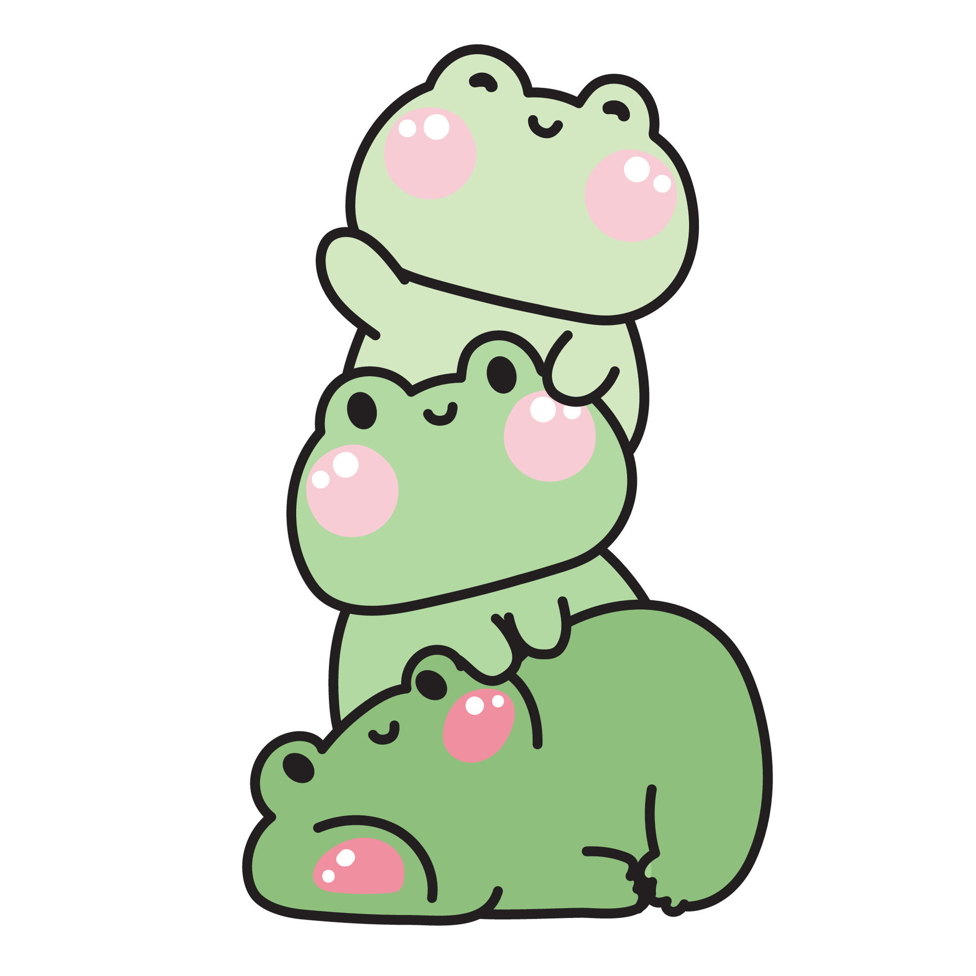 Cute frog stay on top each other greeting.Reptile animal character