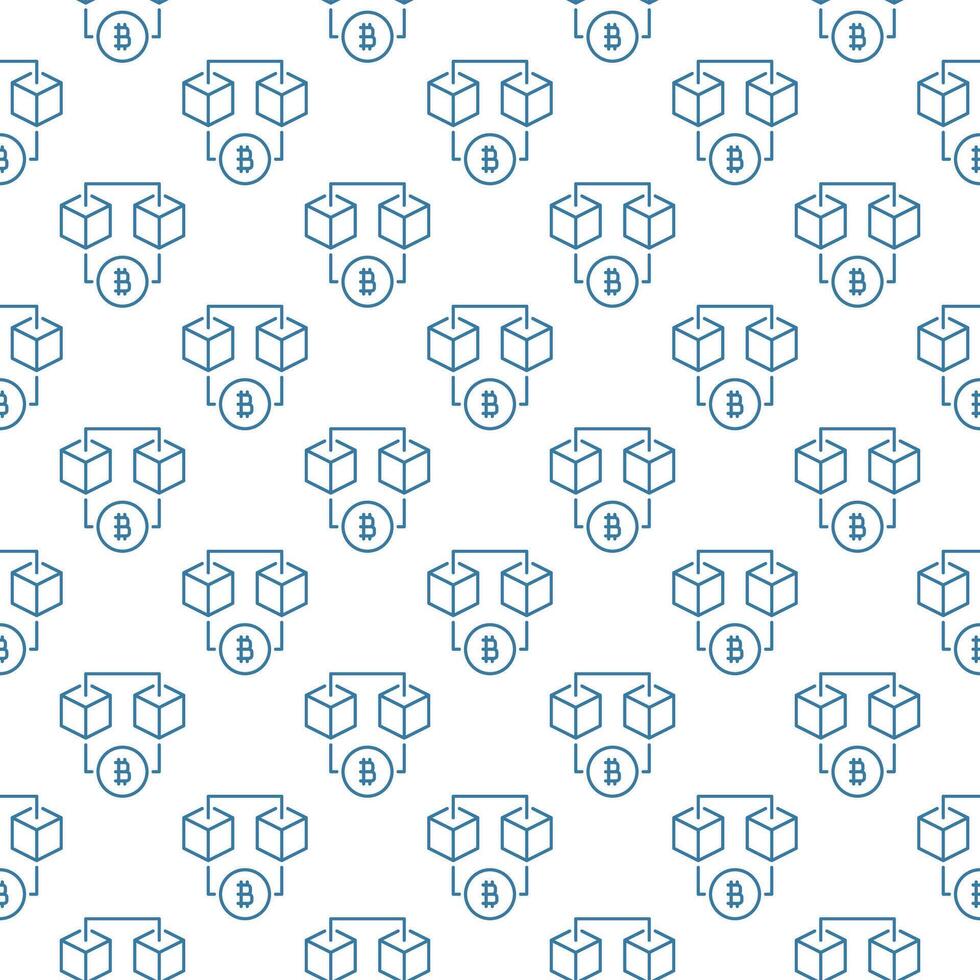 Bitcoin Blockchain Technology seamless pattern in thin line style vector