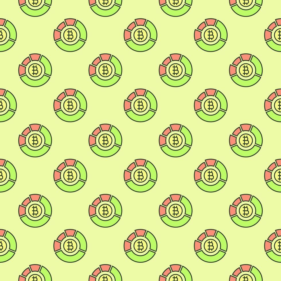 Pie Chart with Bitcoin symbol Crypto Trading Stats colored seamless pattern vector