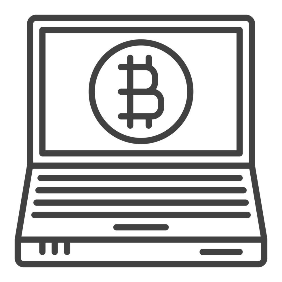 ordenador portátil con bitcoin firmar criptomoneda lineal icono o logo elemento vector
