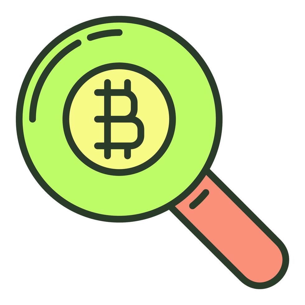 Magnifying Glass with Bitcoin sign Cryptocurrency Search colored icon or symbol vector