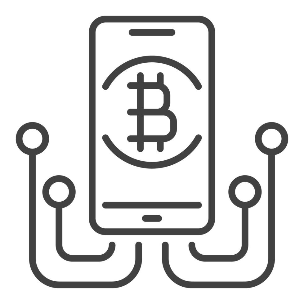 Smartphone with Bitcoin Sign Blockchain icon or symbol in thin line style vector