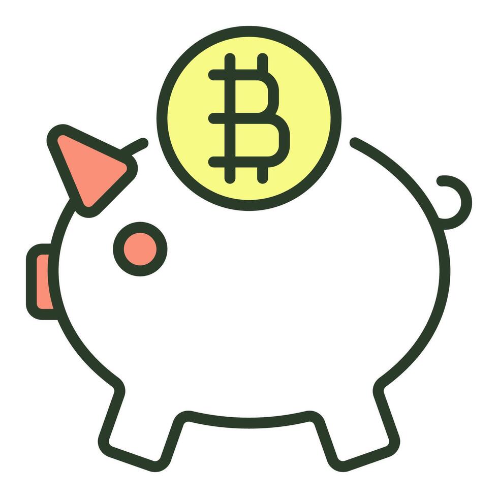 cerdito banco con criptomoneda bitcoin de colores icono o logo elemento vector