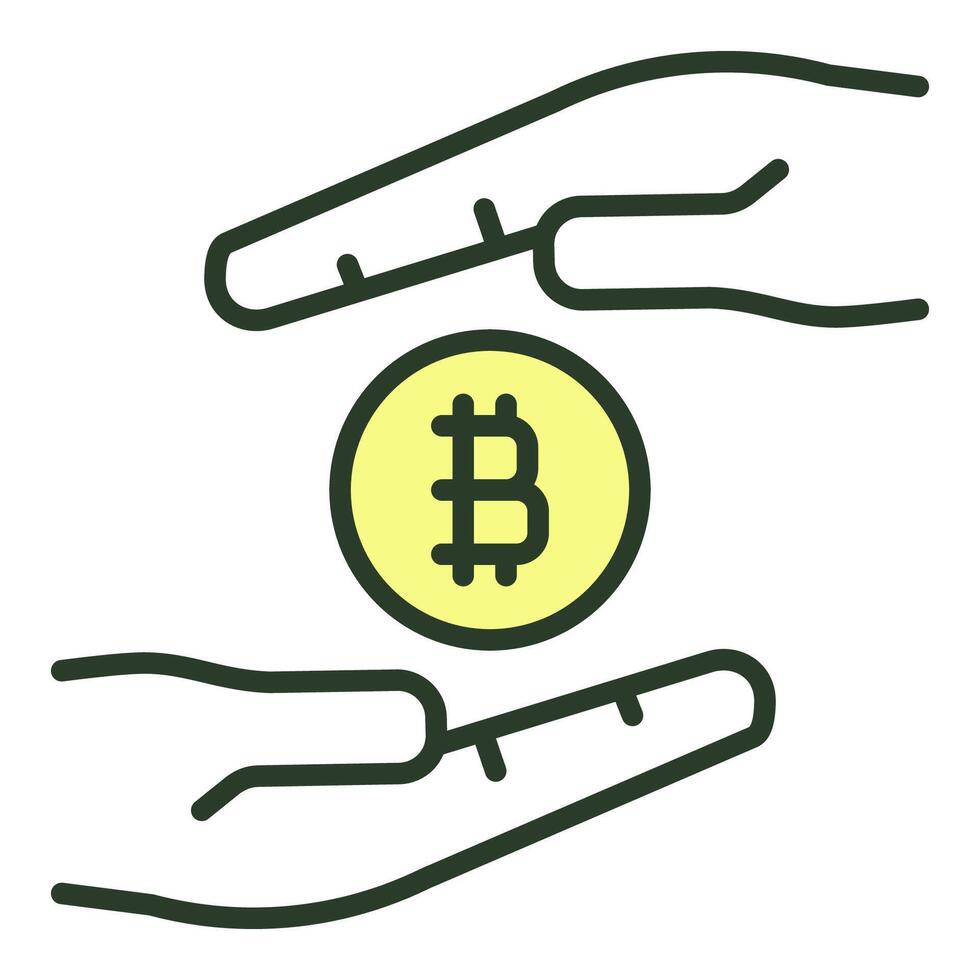 Hands with Bitcoin Token Cryptocurrency colored icon or sign vector