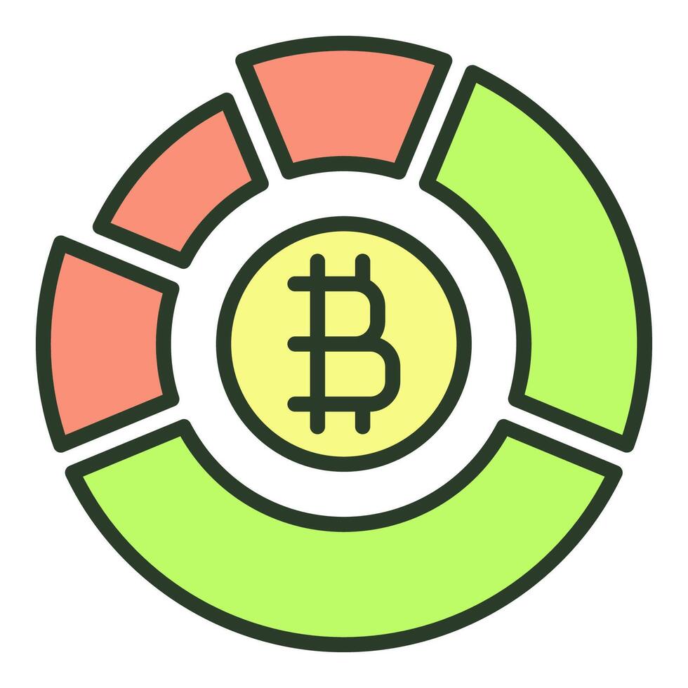 Pie Chart with Bitcoin symbol Crypto Trading Stats colored icon or design element vector