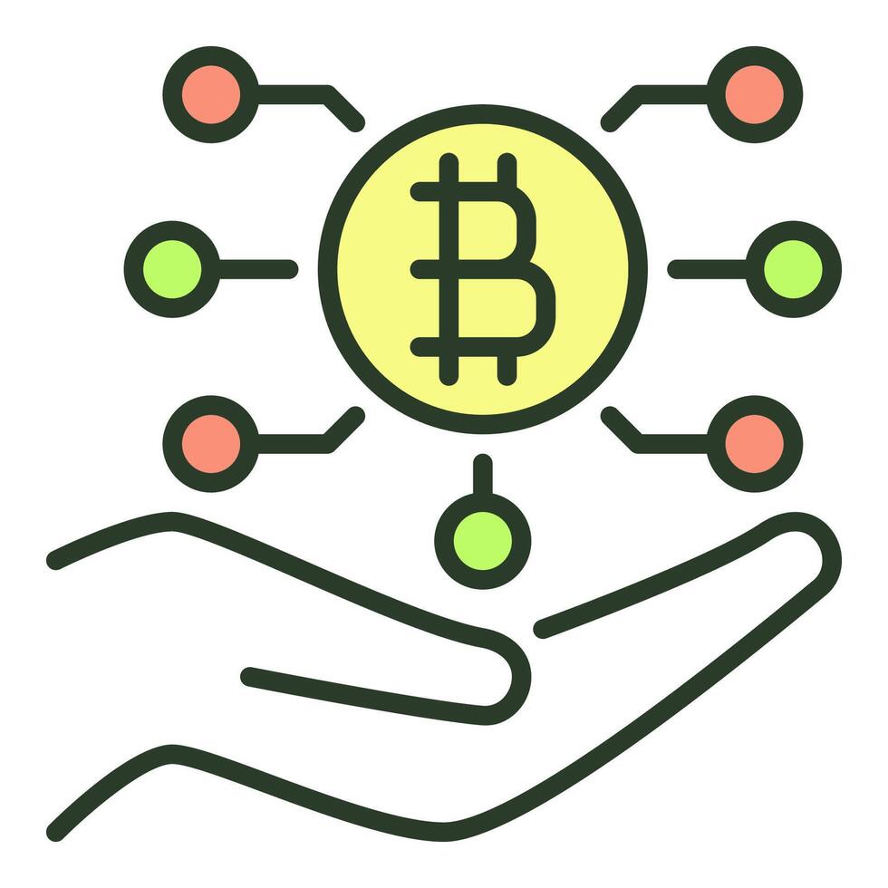 mano con bitcoin tecnología criptomoneda de colores icono o diseño elemento vector