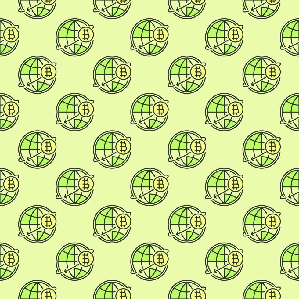 World Globe with Bitcoin symbol Cryptocurrency colored seamless pattern vector