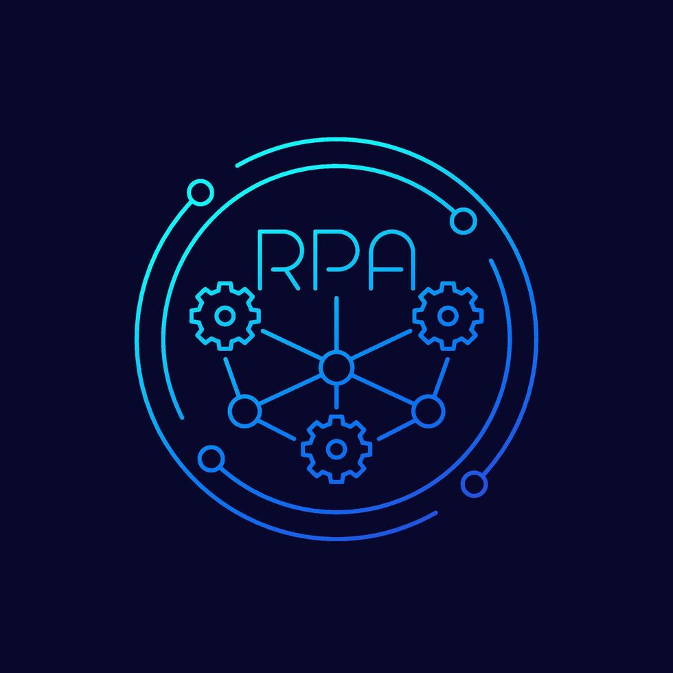RPA icon, Robotic process automation, linear design vector
