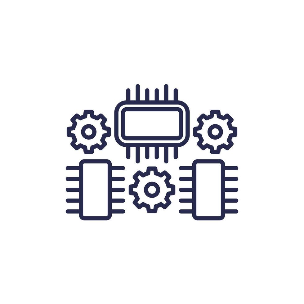 hardware optimization, microchips line icon on white vector