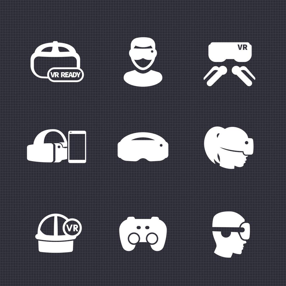 virtual reality icons set, VR ready, glasses, games, illustration vector
