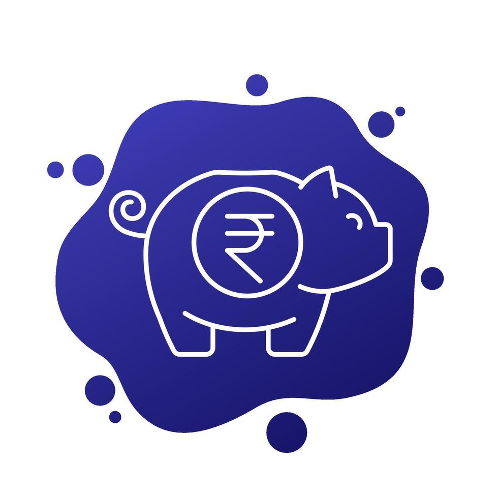 moneybox, piggy bank line icon with a rupee, vector