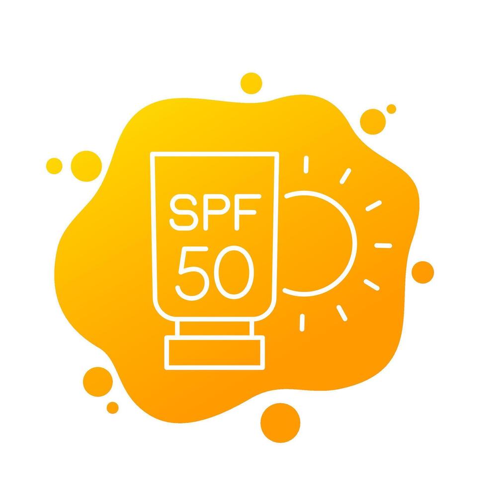 spf 50 sunscreen line icon, vector