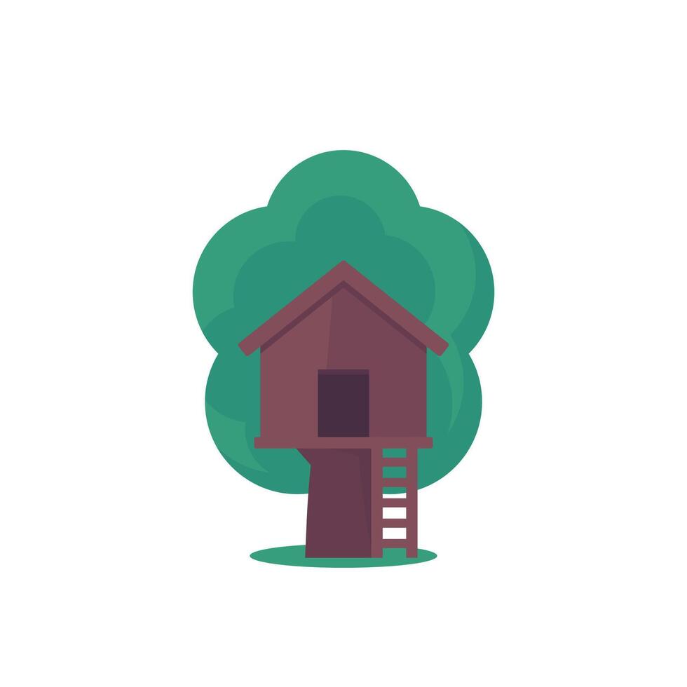 casa del árbol icono en blanco, plano diseño vector