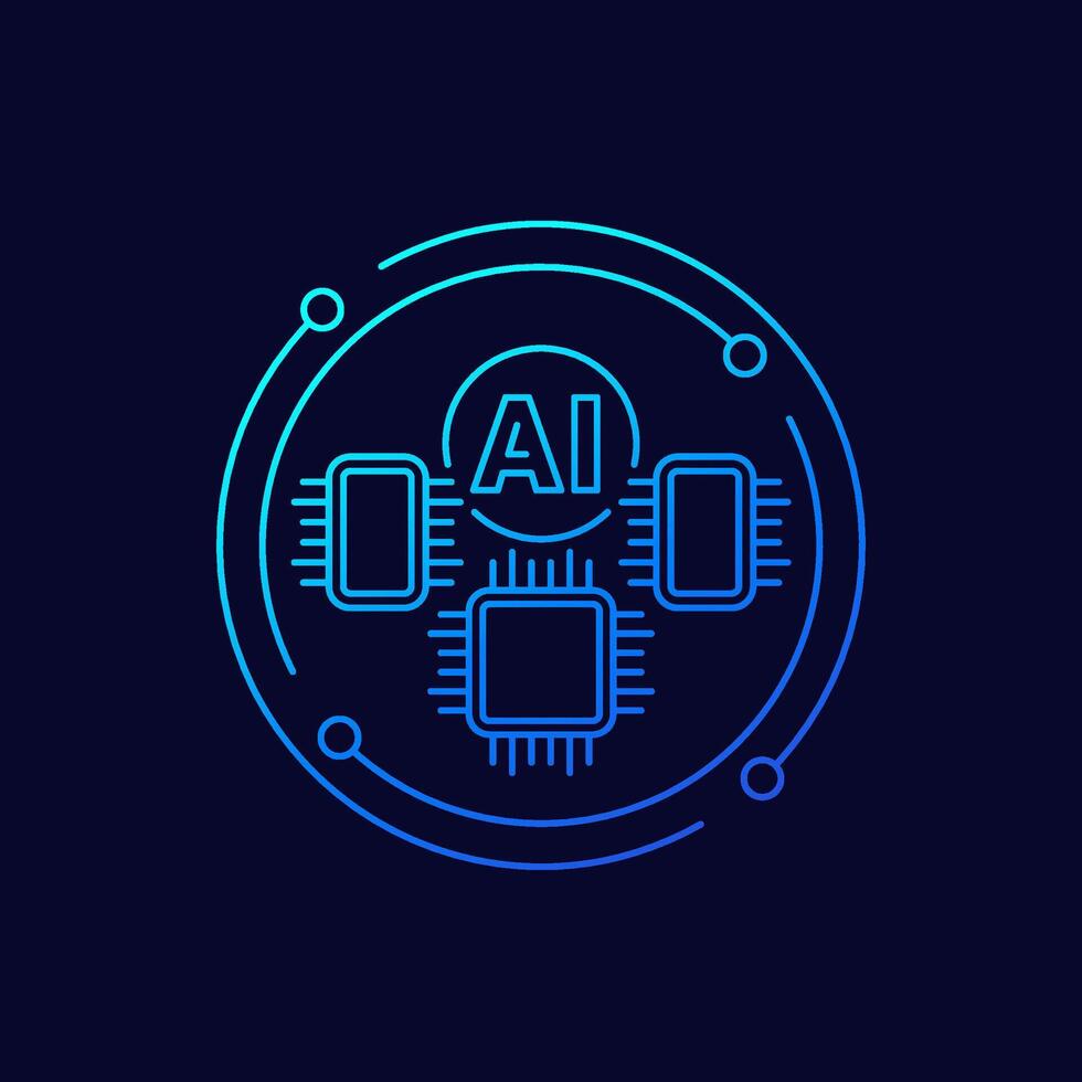 AI optimized hardware icon, linear design vector