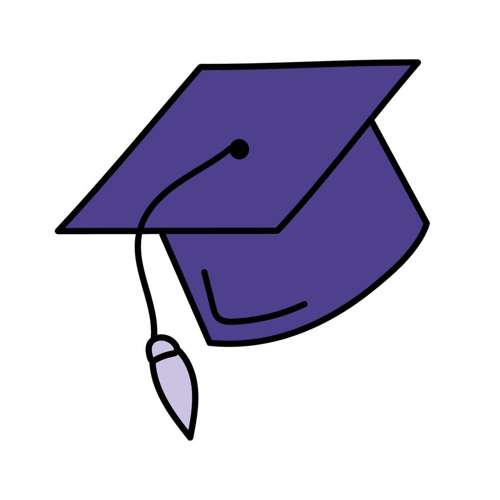 Graduation cap in doodle style. Isolated on white background vector