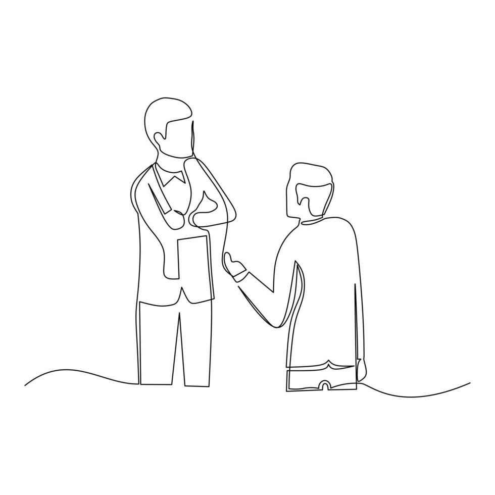 Businessmen having conversation. Effective communication in business concept. Simple continuous line drawing illustration vector