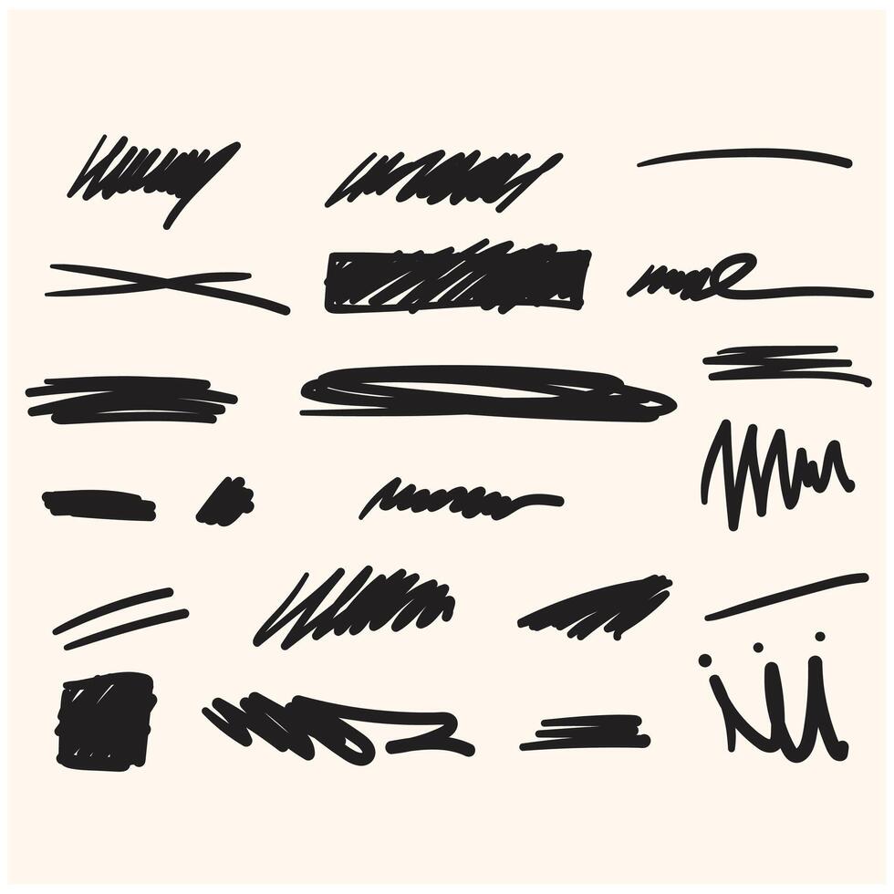 Doodle brush or marker outline stroke black line sketch set with style illustration doodle art vector