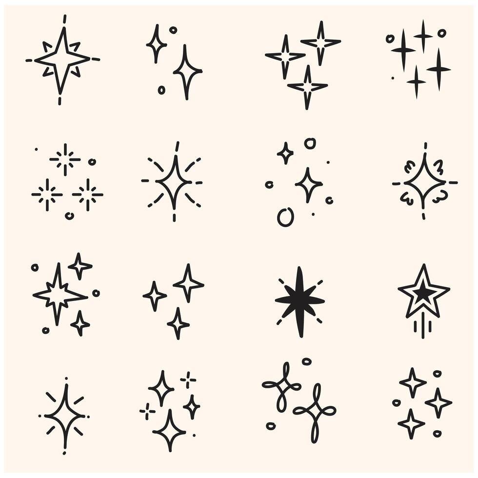 Line star glitter shine with illustration style doodle and line art vector