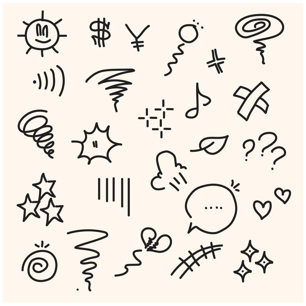 Set of doodle elements with illustration style doodle and line art vector