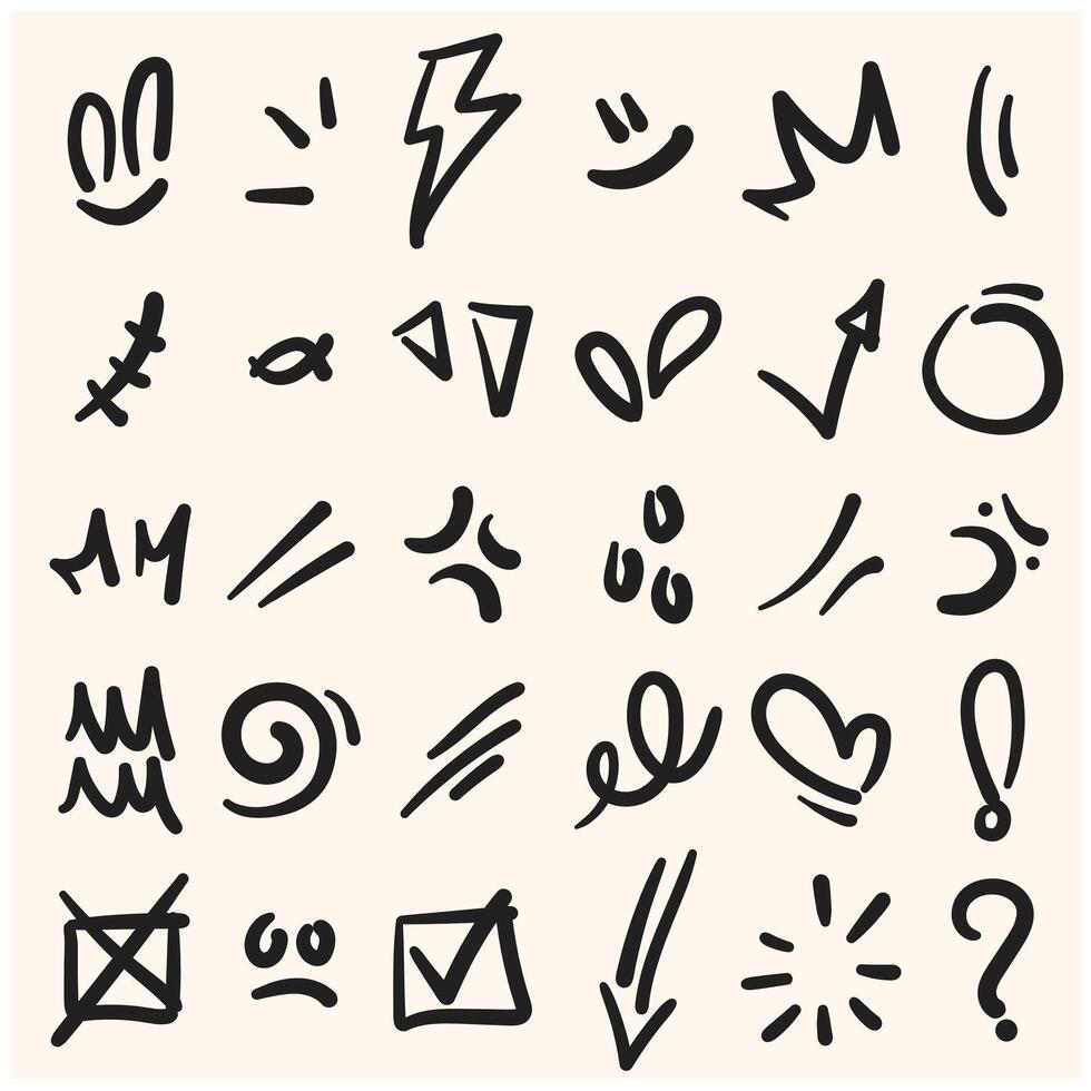 Set of doodle elements with illustration style doodle and line art vector