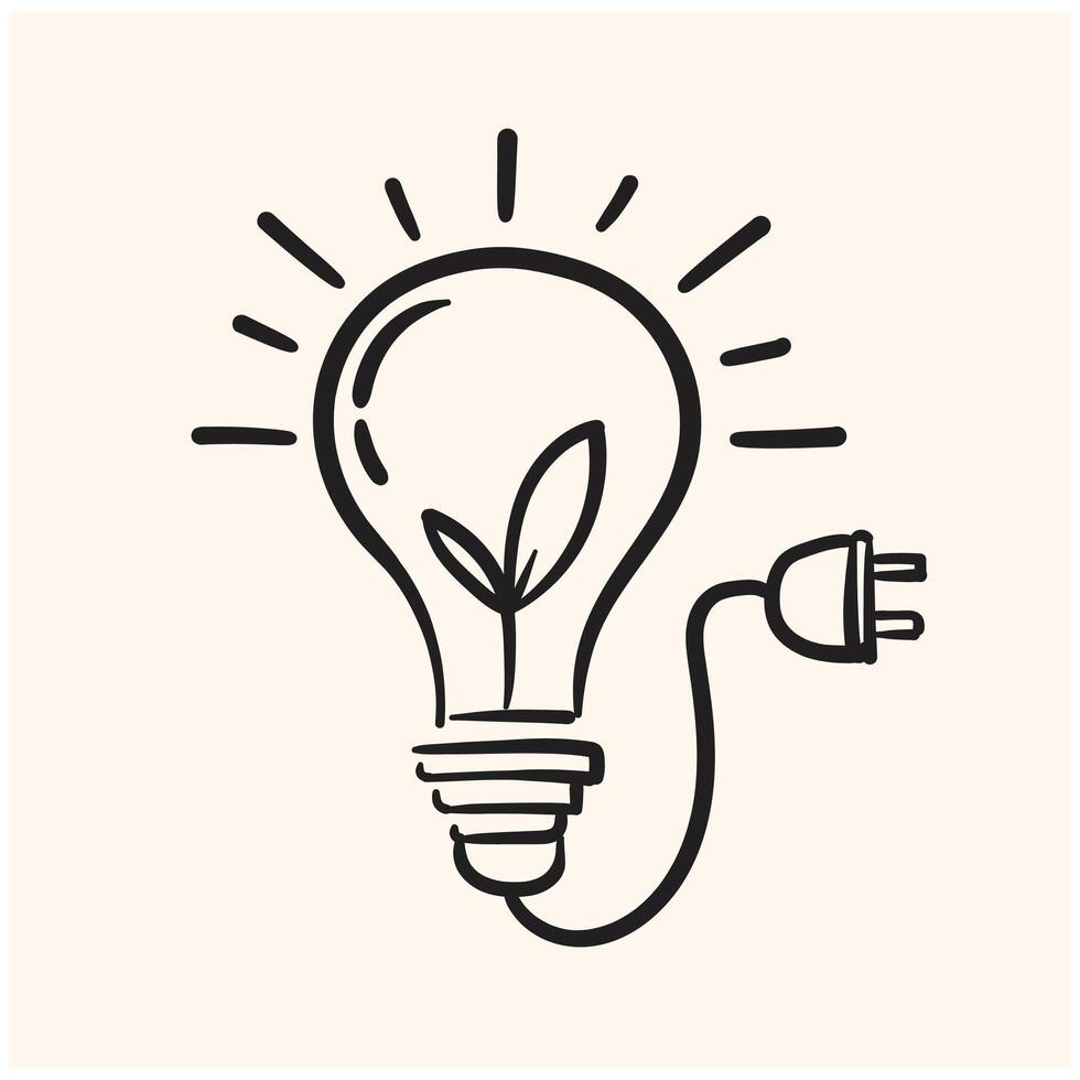 Bulb energy plant icon design with illustration style doodle and line art vector